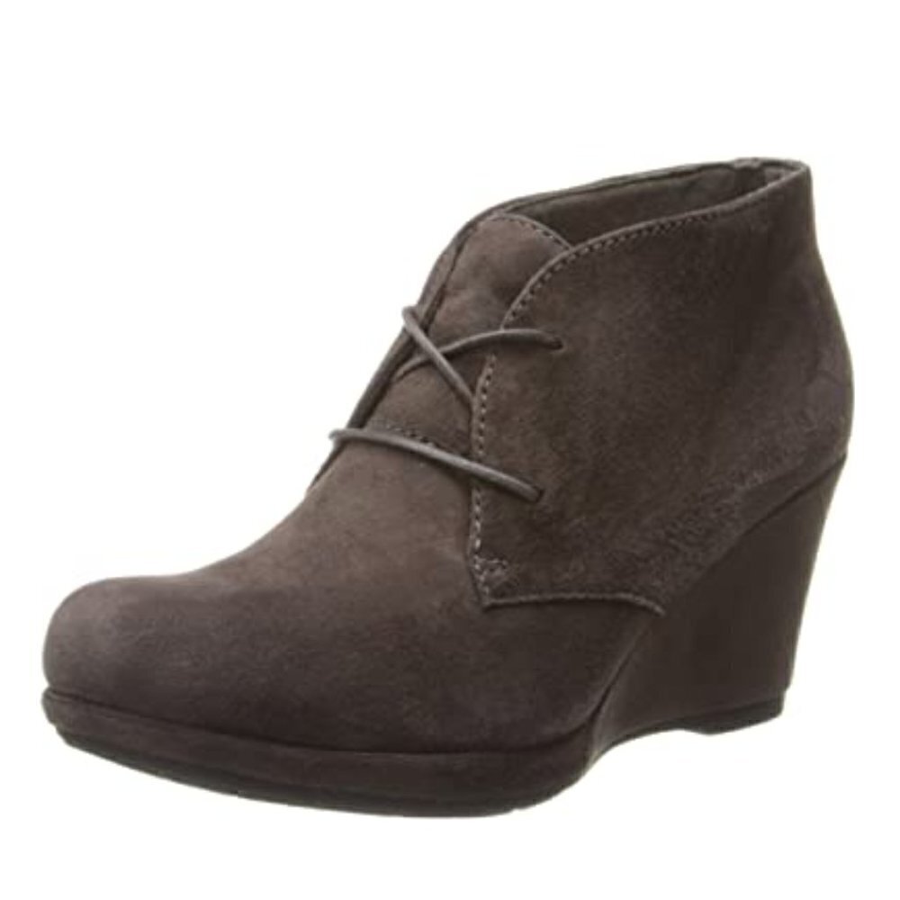 Clarks Camryn Bronte Suede Taupe Brown Wedge Ankle Boot Bootie Women's Size 9.5M